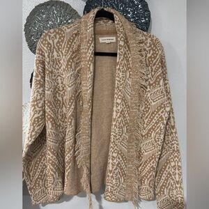 Lucky Brand Women's Tan and Cream Knit Cardigan
